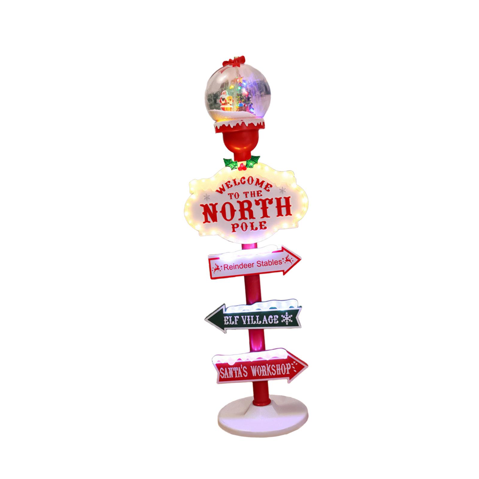 

Lighted Christmas North Pole Yard Sign with Snow Globe 8 Classic Songs Holiday Gift for Backyard Balcony Walkway Ornament