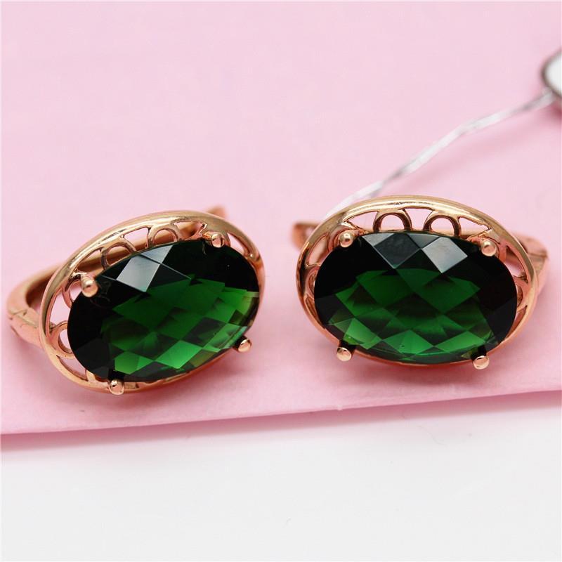 Exquisite Russian 585 Purple Gold Inlaid Shiny Greenstone Egg Surface Earrings Women S Light Luxury Trend Gold-Plated Earrings