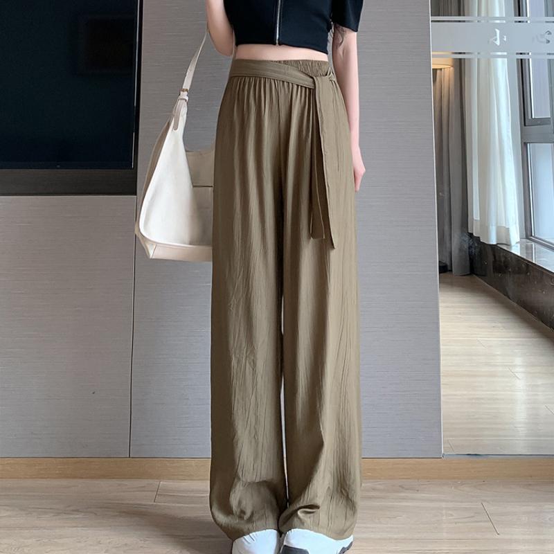 

Модные плиссированные широкие брюки на шнуровке для женщин, прямые повседневные брюки с высокой талией, женские свободные простые однотонные офисные женские брюки 24270 2XL жёлтый