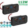 4/6 Ports 112W Dual 18W USB-A 30W PD3.0 QC3.0 Car Charger Outlet ast Charging Power Adapter with Voltmeter Switch for 12V/24V for Car RV Truck Boat