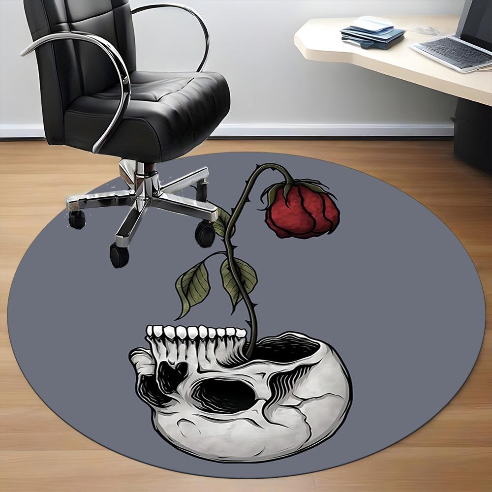 1pc Skull Bloom Office Round Area Rug, Under Office Chairs Bedroom Living Room Home Decor, Room Deco
