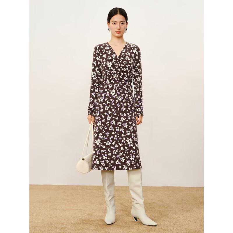 

Jiusi Annakou Elegant Floral V-Neck Winter Dress M