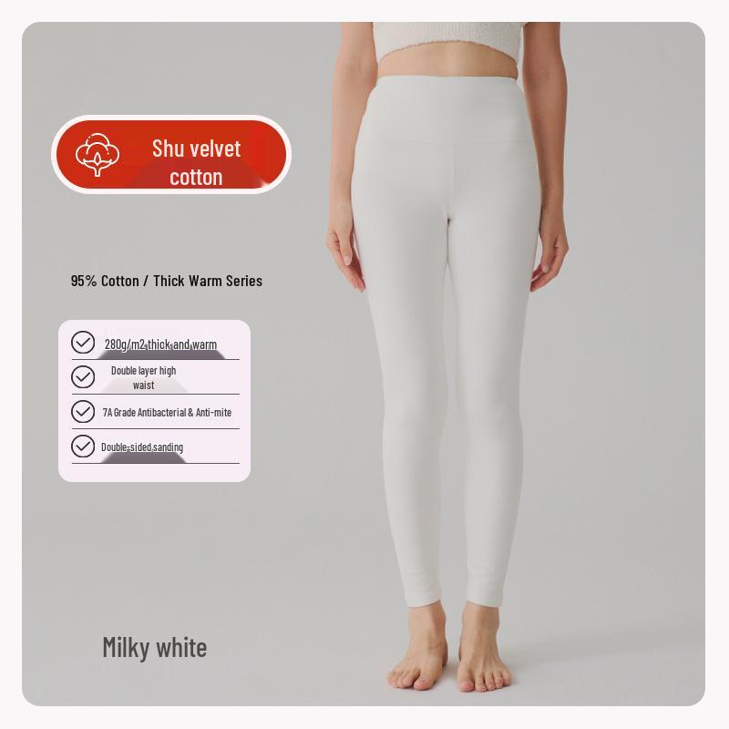 Damen Herbstleggings mit hohem Bund aus Baumwollmischung - Verdickt, warm, Slim Fit, einfarbig, elastische Winter-Basisschicht.