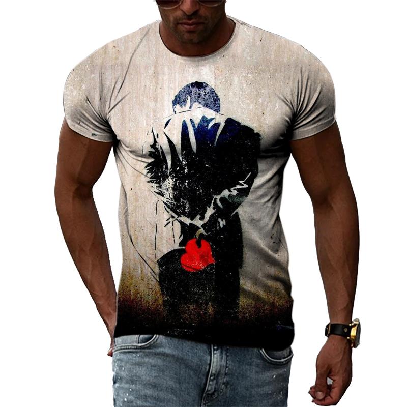 Fashion Creative Retro Graffiti Art Men T-shirts Summer Personality Sad Graphic T Shirts 3D Harajuku Print Short Sleeve Tees Top