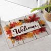 Retro Welcome Plank Maple Leaf Print Carpet Party Living Room Sofa Bedroom Bedside Study Entrance Door Rug Non-slip Decor Mat