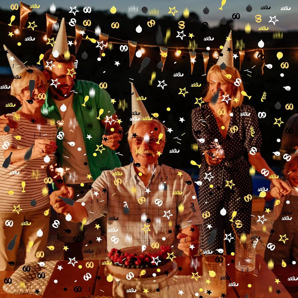 3000 Pieces Happy Birthday Number 60 Confetti - Black Gold Silver Party Decorations for Cake, Table Scatter, Anniversary (60th Style)