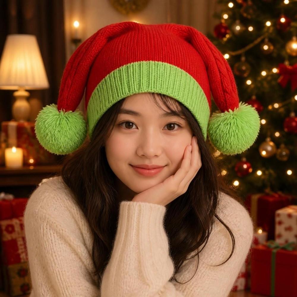 Knitted Fabric Christmas Beanie Hat Stretchy Fit Holiday Knit Cap  Christmas Party