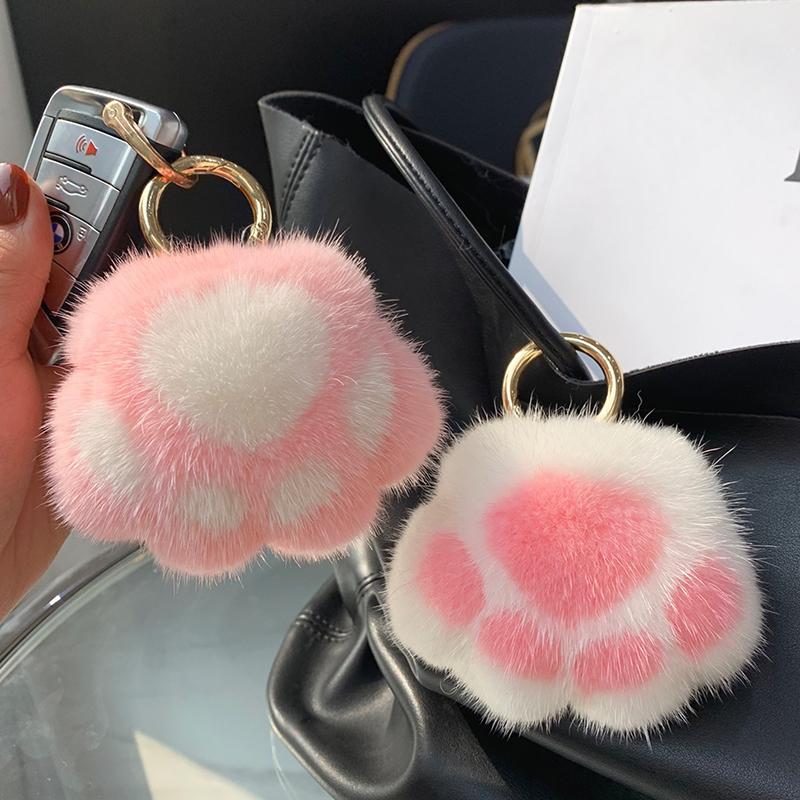 Yogodlns Nydelig fluffy kattepote hårpompon veskeanheng for kvinner jenter søtt dyrepoteanheng på veske