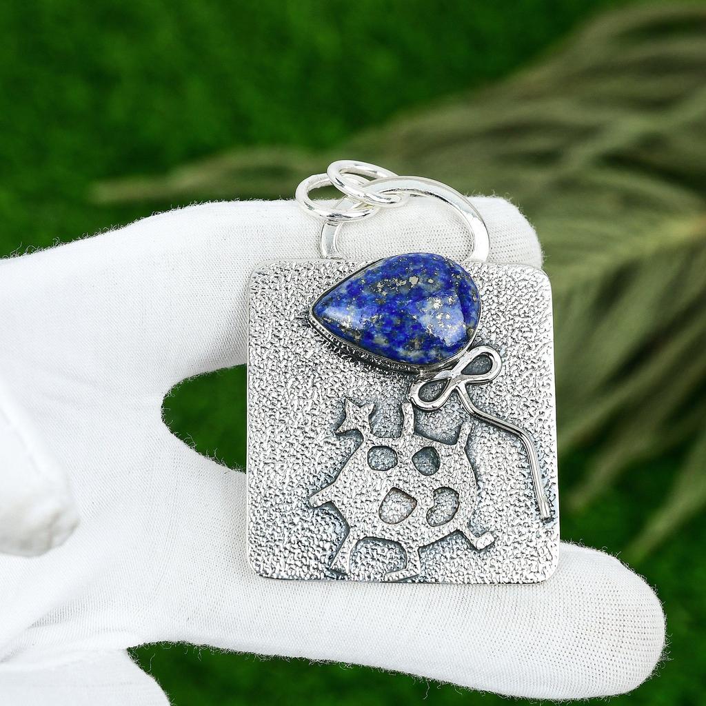 Pandantiv cu Piatră Prețioasă Naturală Lapis Lazuli Argint Sterling 925 Bijuterii Indiene