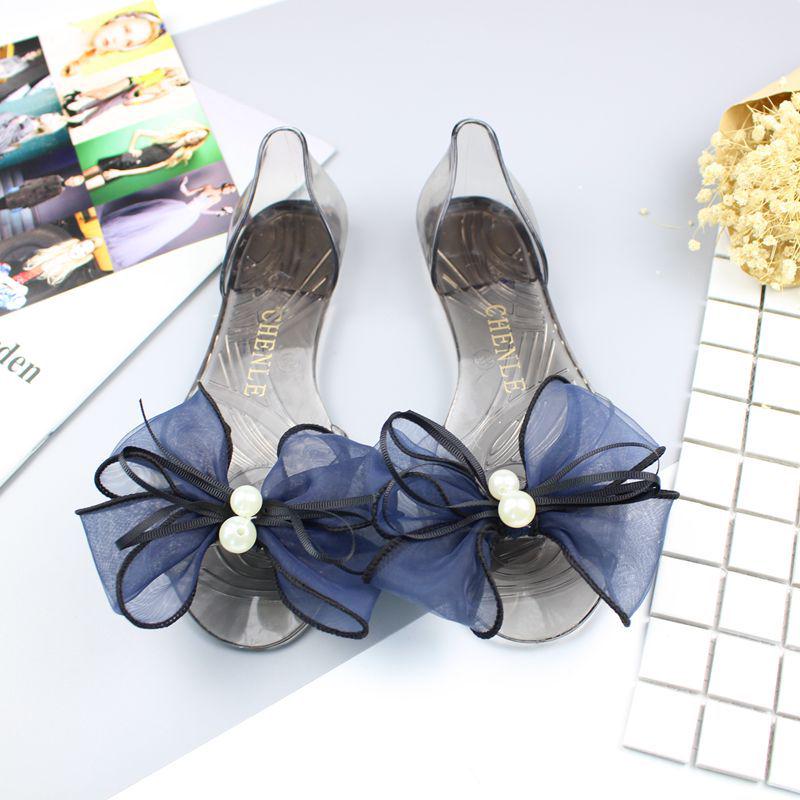 Yuzhihao Summer Transparent Peep-toe Bow Flat Women s Beach Sandals 37