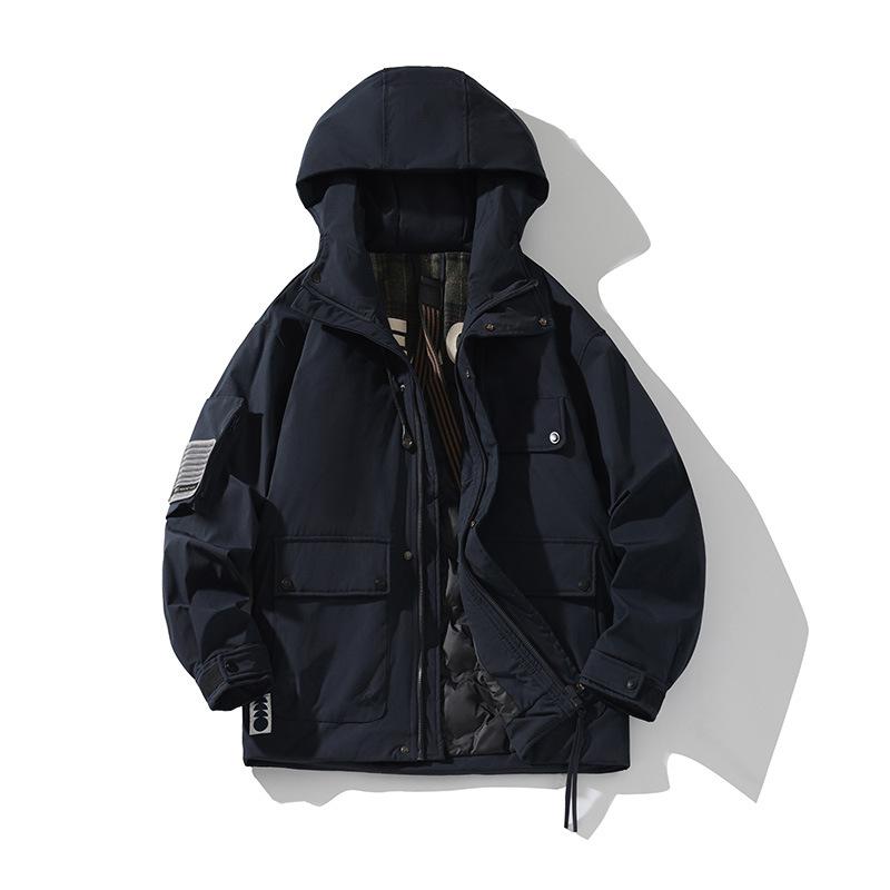 

Autumn and winter new men s down jacket hooded loose casual workwear trendy brand thickened warm fashion men s jacket M