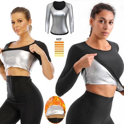 Ladies Silver Plated Long Sleeve Wicking Tank Top Round Neck Fitness Sauna Wear Sports Wicking Corset