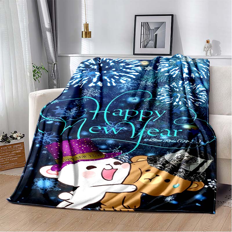 Cute Bubu and Dudu Series Blanket Cartoon Print Kids Warm Flannel Soft Comfortable Home Travel Blanket Bed Blanket Birthday Gift