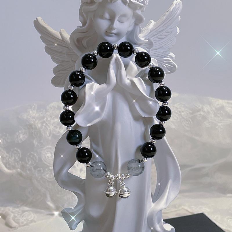 Natural obsidian black crystal bracelet for women, simple bell crystal fortune bracelet, exquisite and luxurious for close friends Obsidian bracelet