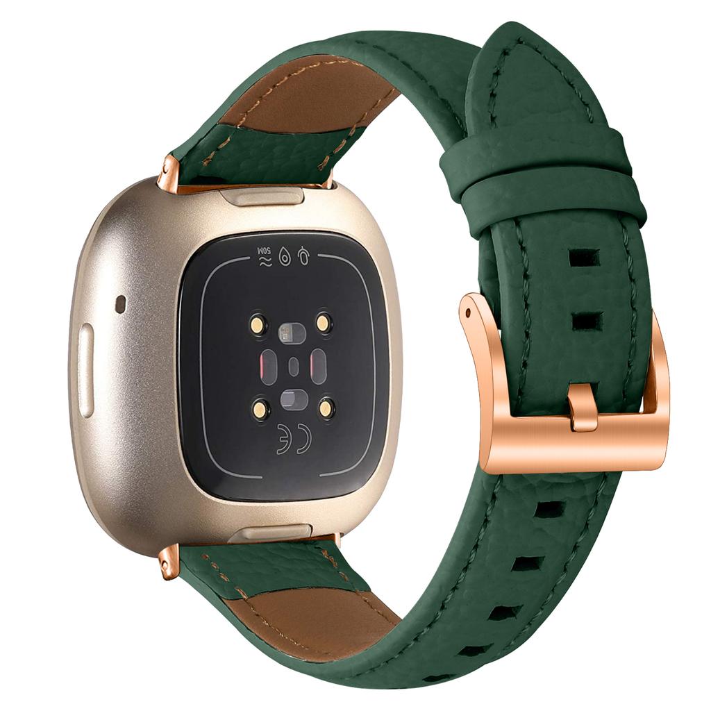 Litchi Textured Genuine Cow Leather Strap with Electroplated Buckle for Fitbit Versa 3/Sense Pointed-End Watch Band