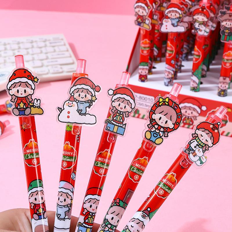 48Pcs Creative Cartoon Christmas Acrylic Patch Press Pen Cute Shape Neutral Pen High-value Gift Pen 0.5mm Black Back To School Season