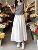 Women's High Waist White Slimming Midi Skirt - Elastic Waist, Fashionable Spring/Autumn