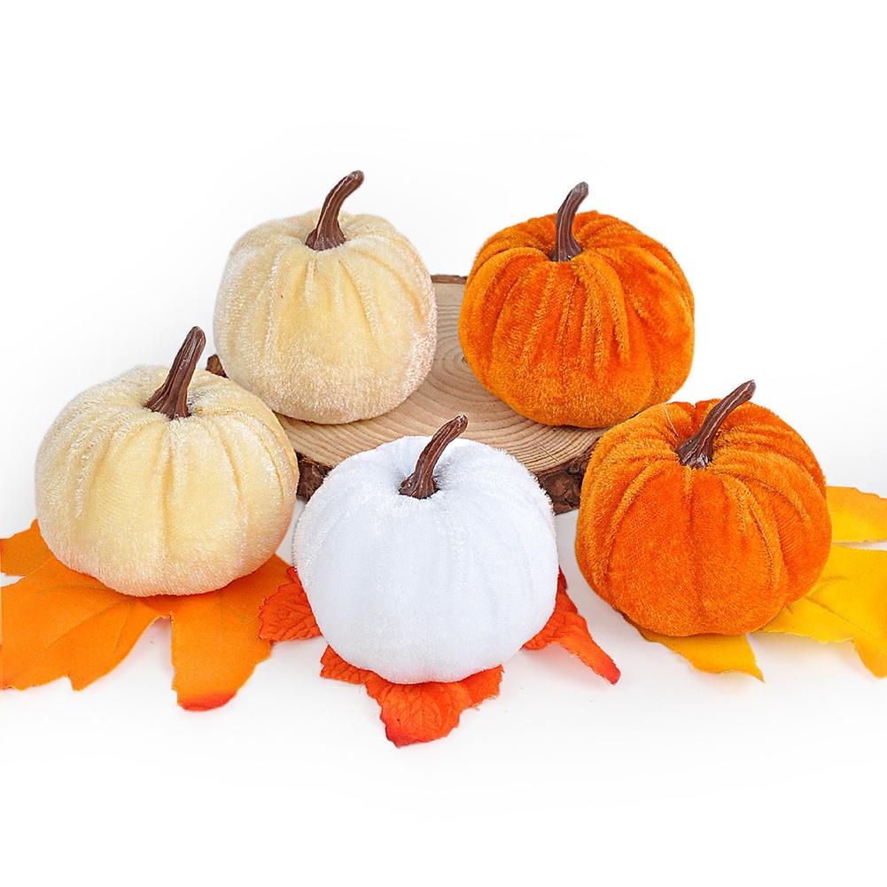 Velvet Artificial Pumpkins 5 Vibrant Fall Decorations For Halloween Party Thanksgiving Home Table Decoration Autumn DIY Craft