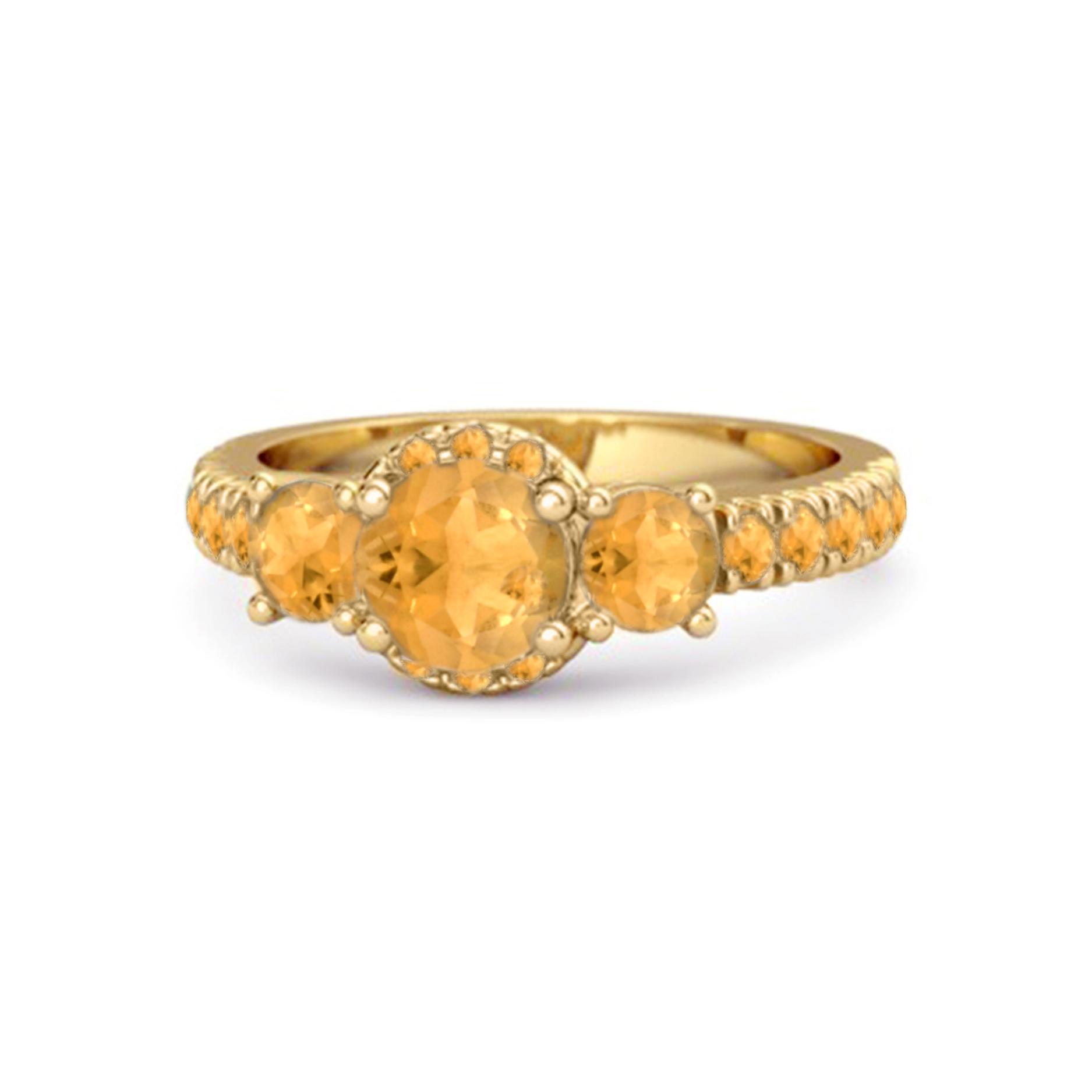 Citrine Three- 925Stone Inspired Accent Ring - 925 Sterling Silver Gold Vermeil 8