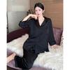Solid color hot diamond simple light luxury nine-quarter sleeve pajamas women's ice silk silk autumn and winter comfortable loungewear set