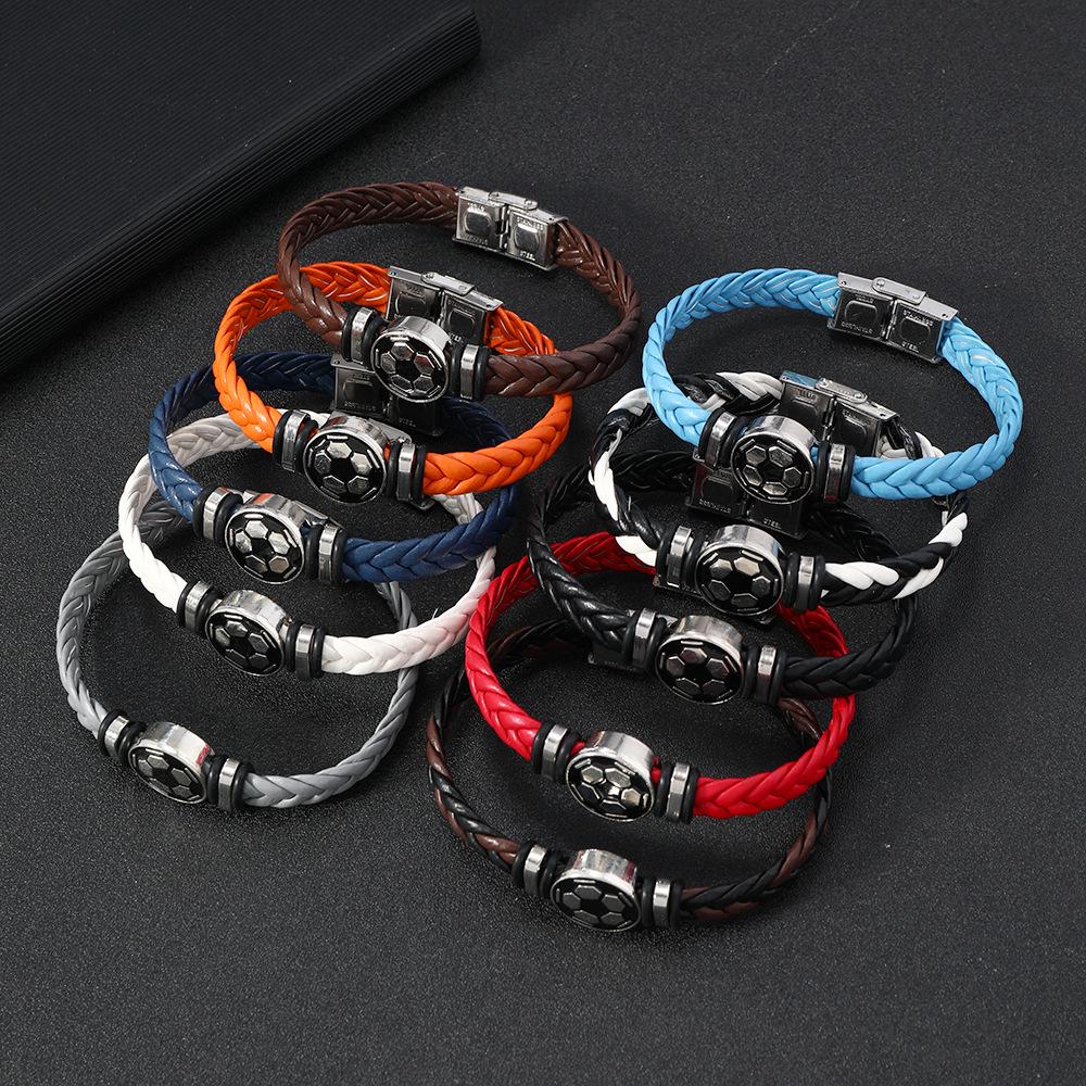 Men's Stainless Steel Luminous Football Team Leather Bracelet - Commemorative Gift