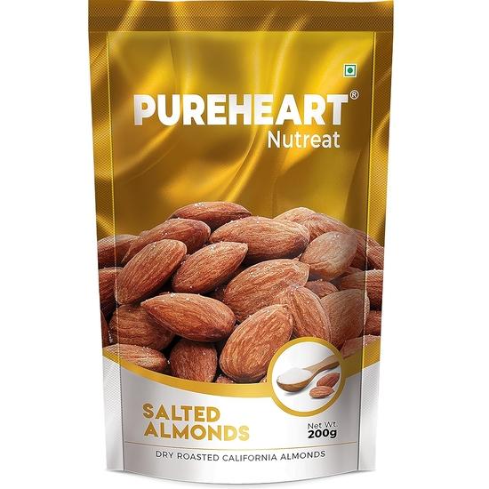 Pureheart Dry Roasted Nutreat Salted Almonds (200 gm, Pack of 2) Natural Premium California Almond Nuts/Dry Fruit, Crunchy & Delicious Almonds