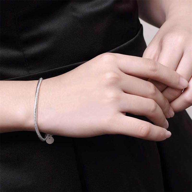 New 925 Sterling Silver 3mm Snake Chain Basis Bracelet for Woman Charm Wedding Engagement Fashion Party Jewelry Gift