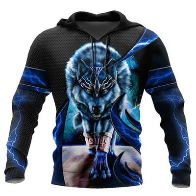 Fashion Spring and Autumn Wolf Animal Hoodie Men's 3D Printed Sports Shirt Pullover Men's Casual