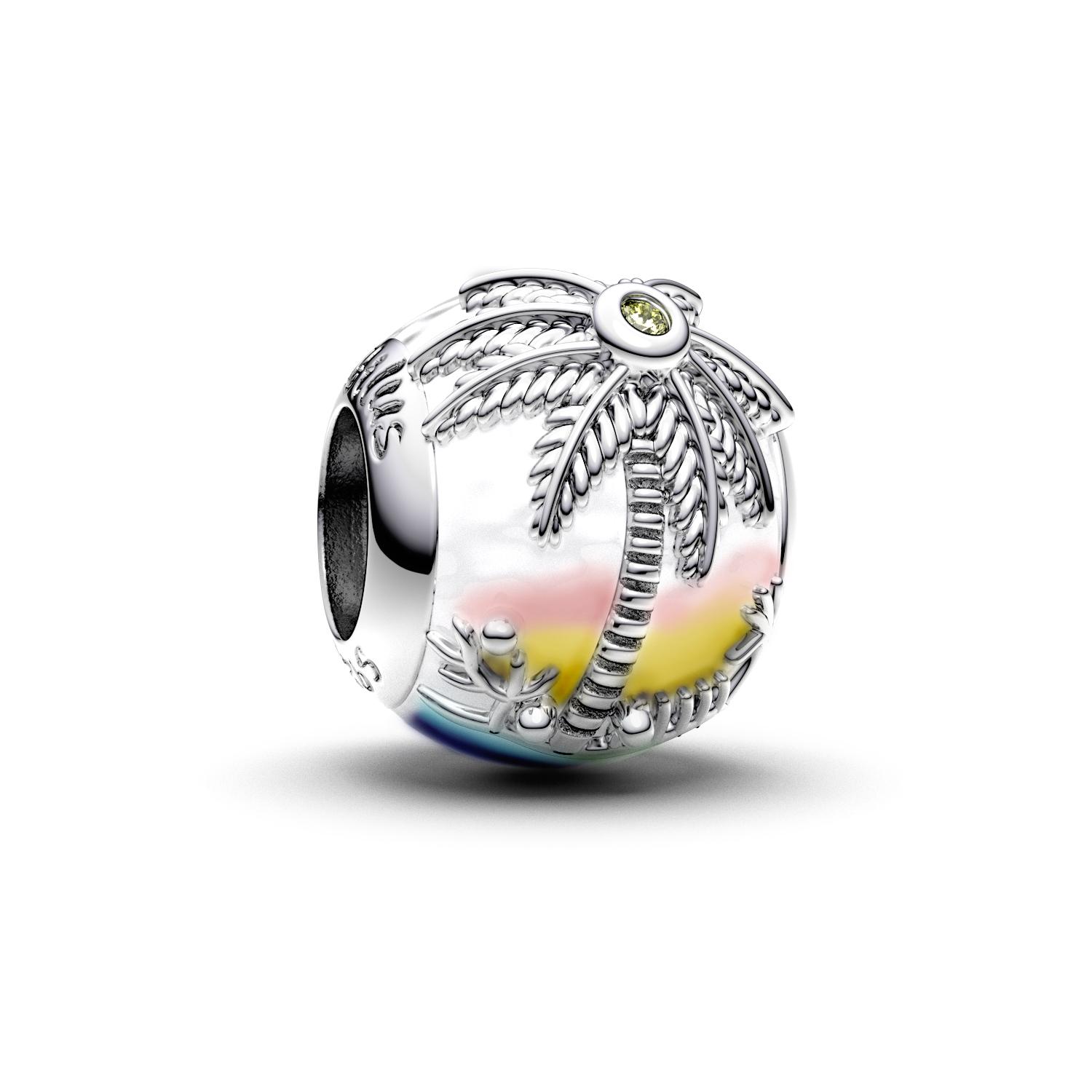 

Manyilus S925 Silver Coconut Tree Beach Charm for Bracelet, Tropical Island Jewelry Pendant DIY, Summer Vacation Gift