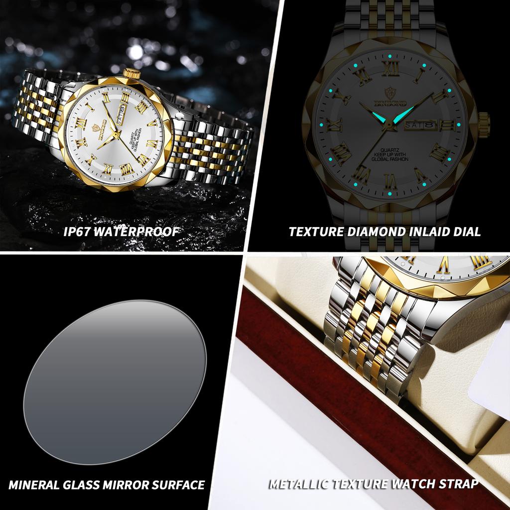 Men's Waterproof Luminous Business Watch Double Calendar Dial Quartz Watch