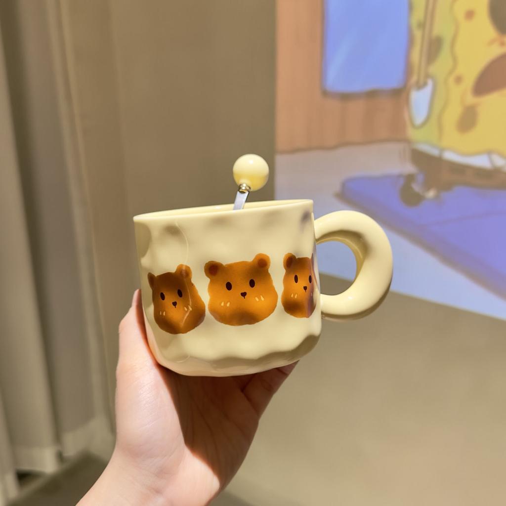 Birthday Gift Cute Little Bear Ceramic Cup for Boys and Girls Drinking Water Cup with Lid Spoon Couple Cup
