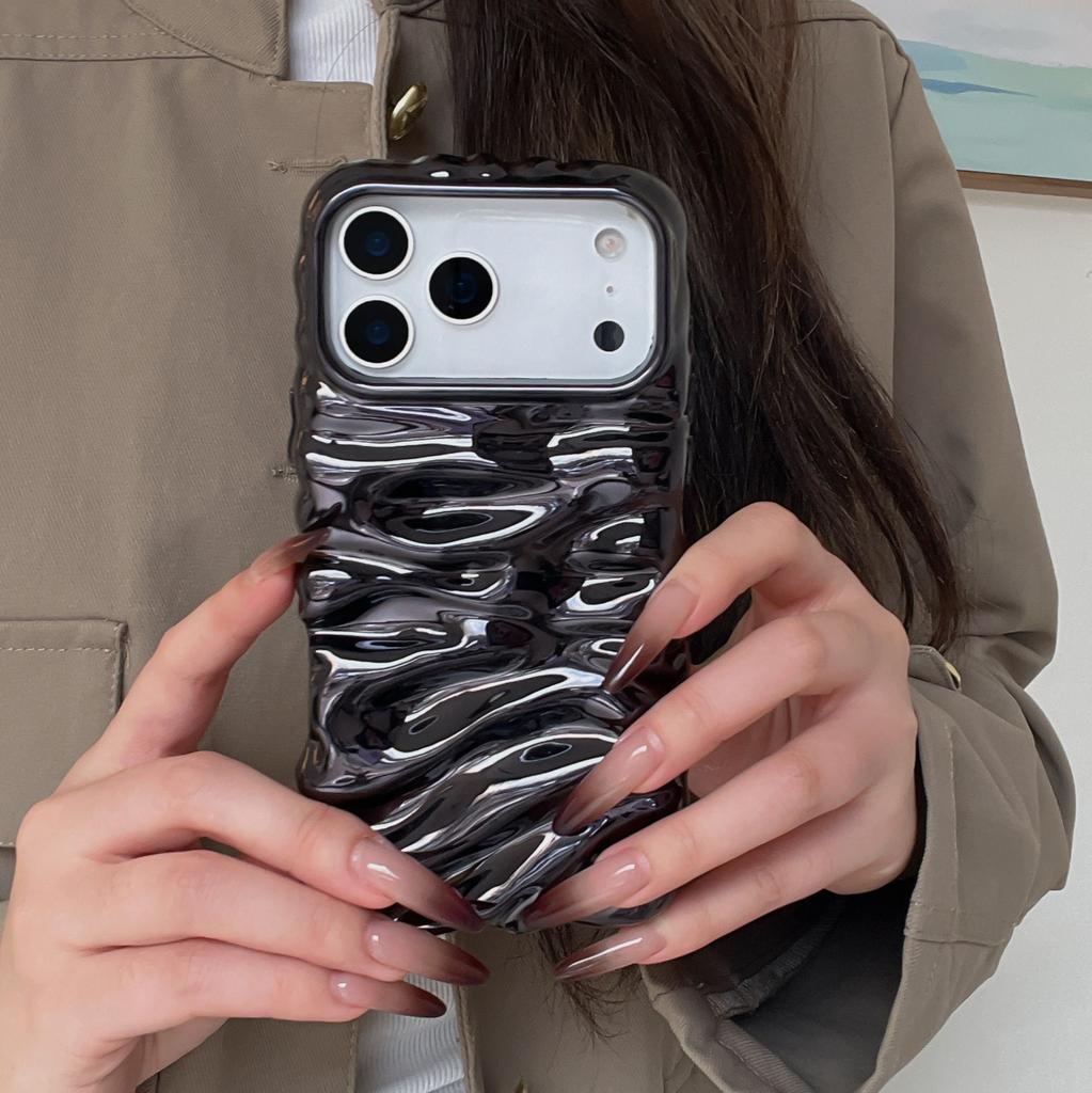 Overseas electroplating three-dimensional wrinkles are suitable for iPhone17Pro max Apple 16 mobile phone case 15/14 advanced sense