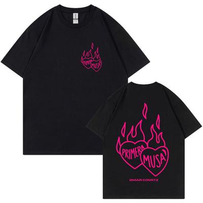 2025 Pop Rapper Omar Courtz Primera Musa Heart Harajuku Graphic T-shirt Men's Hip-hop Loose T-shirt Summer Short Sleeve