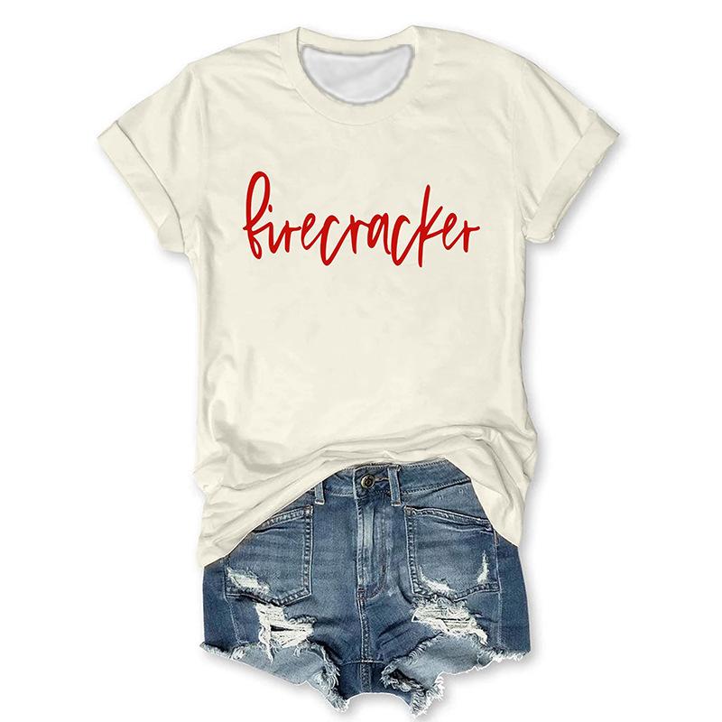 Summer Round Neck 3D Letter Print Top Fashionable Casual Short Sleeved Women's T-shirts