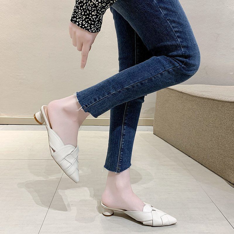 Fashion Pointed Toe Outside Slides Medium Heel Shoes Casual Summer Women's Slippers and Ladies Sandals Sale Slip-resistant 39 Footwear