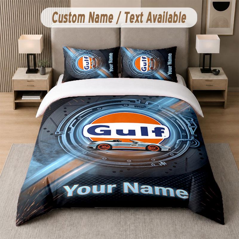 Custom Bedding Set Gulf Pattern, Print Name Text 1 Duvet Cover plus 2 Pillowcases Home Textile