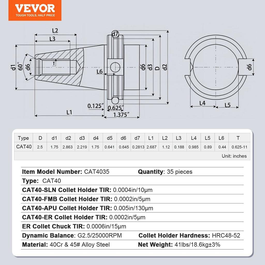 CAT40 Collet Holder ER 16/32 Collet Set, 35 PCs, SLN FMB ER16/32 APU Tool Holders Spring Steel Collet Chucks with 10 Pull Studs and 3 Wrenches, for