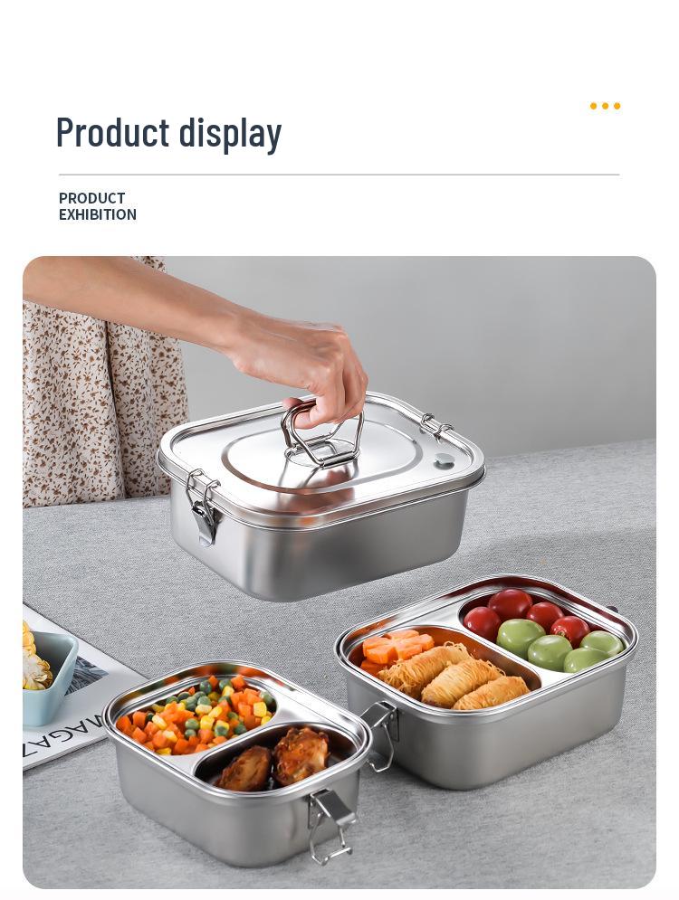 304 Stainless Steel Bento Lunch Box with Lid & Handle - Portable, Sealed Meal Container for Students & Office Workers