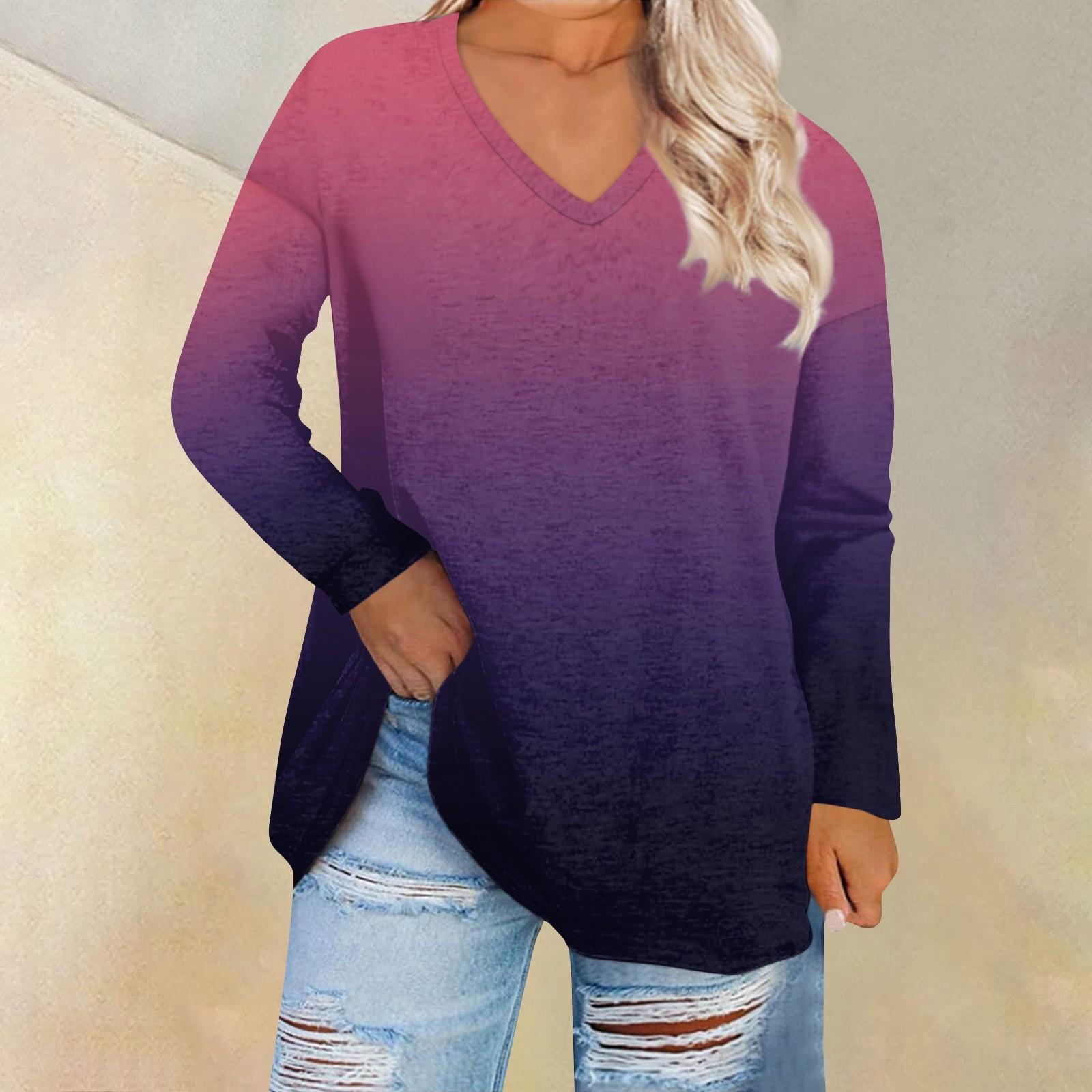 

Жіноча вільна та зручна повсякденна футболка з довгими рукавами та круглим вирізом XXXXL фіолетовий