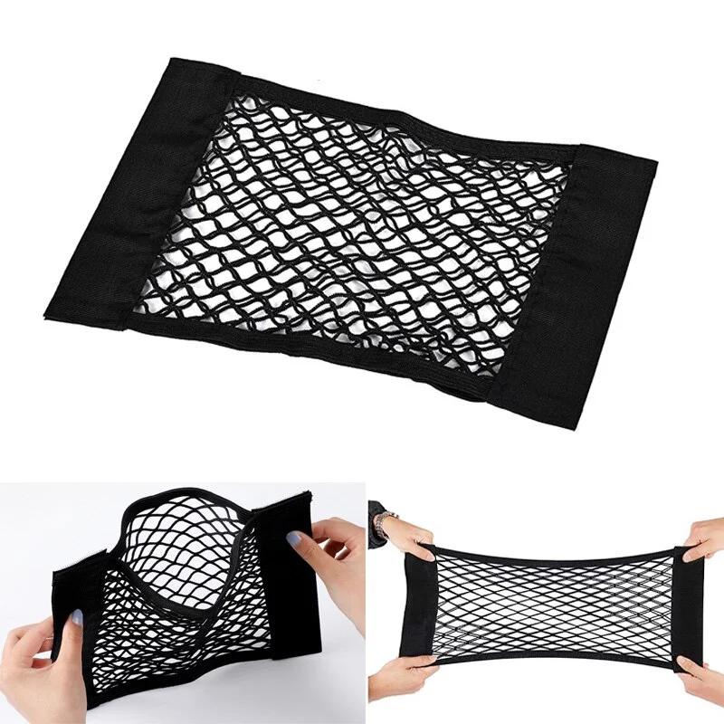 Bil Rygg Bak Bagasjeromsete Elastisk streng Nett Magic Sticker Netting Oppbevaringsveske Lommebur Auto Organizer Seteryggveske 40*25cm