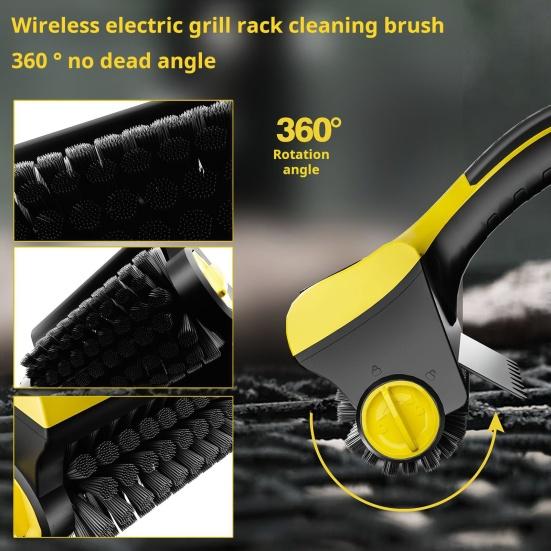 Cordless Electric Grill Brush with Rotating Head 8V Power Rechargeable BBQ Cleaning Tool Stainless Steel Bristles Type-C Cable Portable Grill Bot for