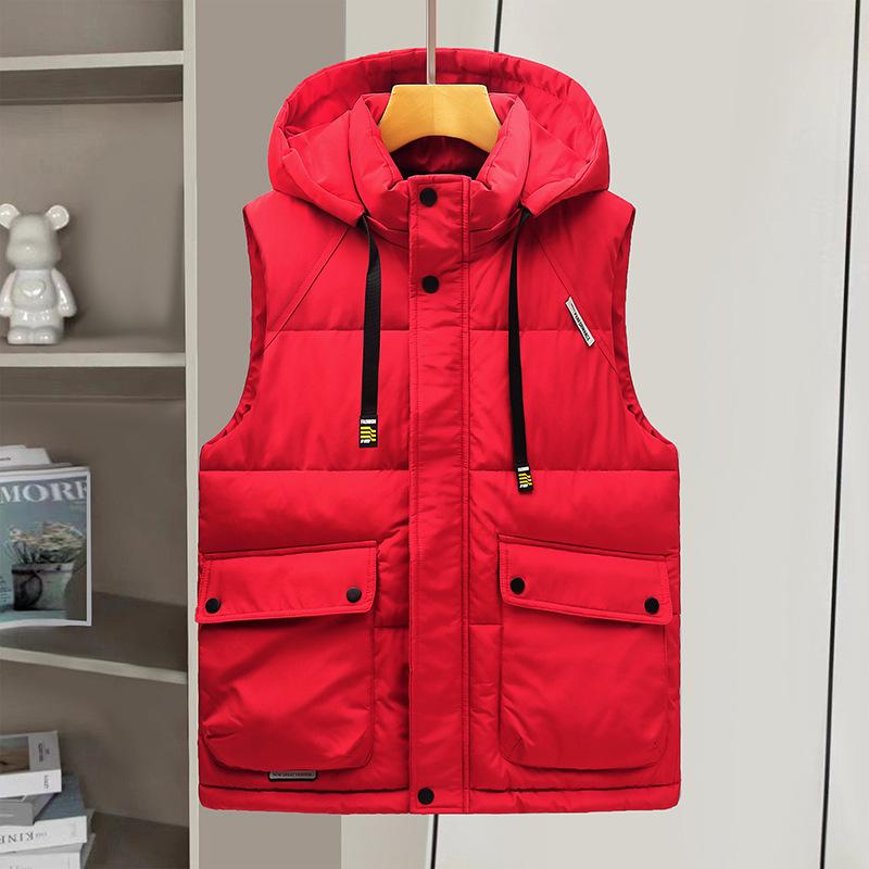Men's Cotton Vest Couple Design Sense Autumn and Winter Tooling Multi-pocket Loose Jacket Removable Hat Warm Vest