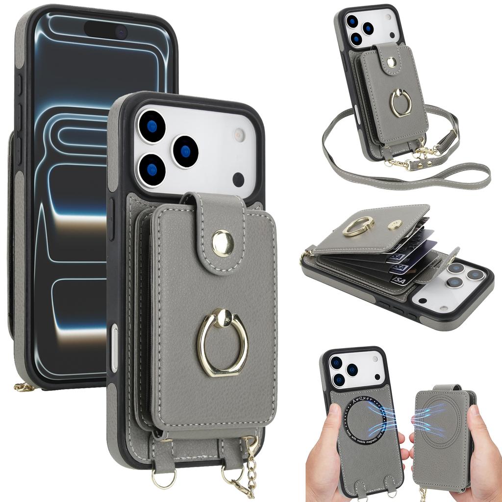 Crossbody 2 In 1 Magnetic Zipper Cards Solt Leather Wallet Case For iPhone 17 Pro Max 16 Plus 15 14 13 12 11 Long Lanyard Cover