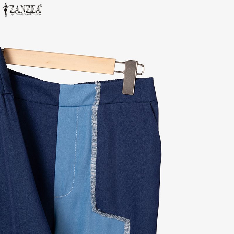 ZANZEA Women Half Sleeve Blouse and Long Pants Patchwork Casual Two Piece Suit Sets