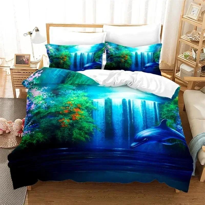 Top Dolphin Duvet Cover Full Kids Ocean Animal Bedding Set Luxury Mediterranean Style Comforter Cover Bedroom Decor