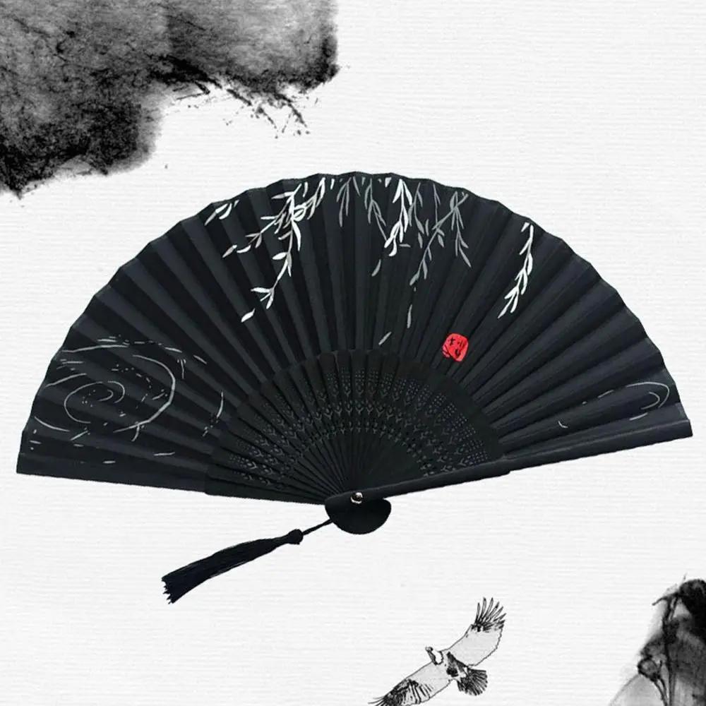 Silk Chinese Japanese Folding Fan Colorful Bamboo Vintage Style Folding Fan Hand Fan Tassel Elegent Female Fan