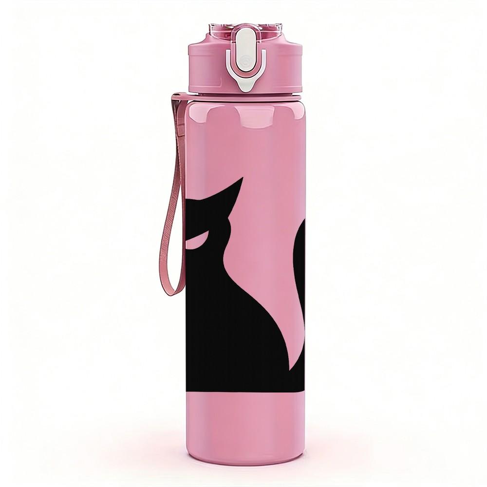 1PC Black Cat Silhouette 750ml Color Plastic Sports Water Bottle Leakproof Flip Straw Lid Suitable for Sports Office Home Use