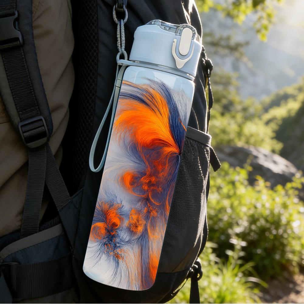 1PC Orange Swirl Fox Fur Abstract Print 750ml Color Plastic Sports Water Bottle Leakproof Flip Straw Lid Suitable for Sports Office Home Use