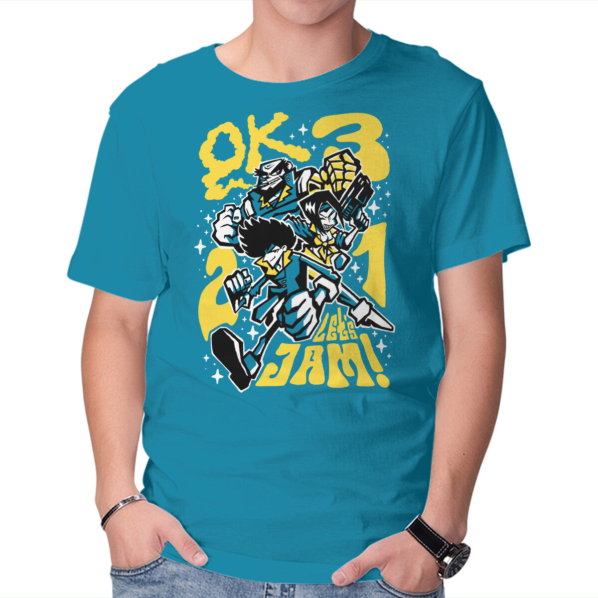 Unisex Crew Neck T-Shirt Cowboy Jam Graphic Short Sleeve Casual Tee L