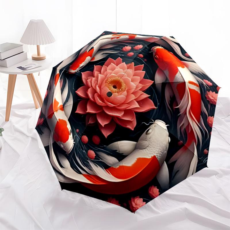 1pc Koi Fish Pond Folding Umbrella, Durable, Suitable for Outdoor Activities or Rain, Suitable for Commuting yy251027082
